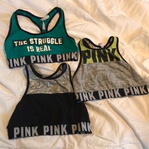 3 PINK sports bras